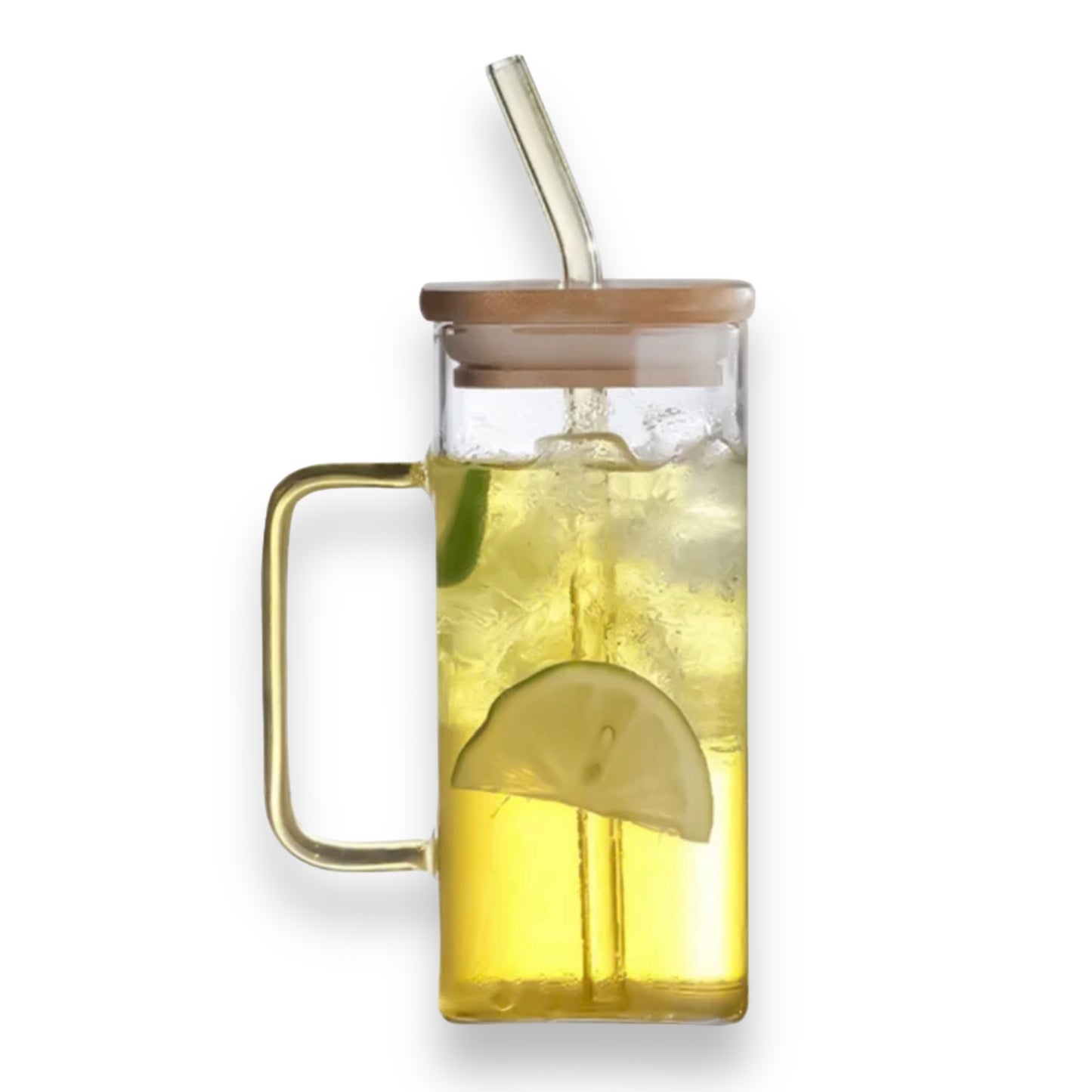4 set square glass jars with bamboo lids and glass straws