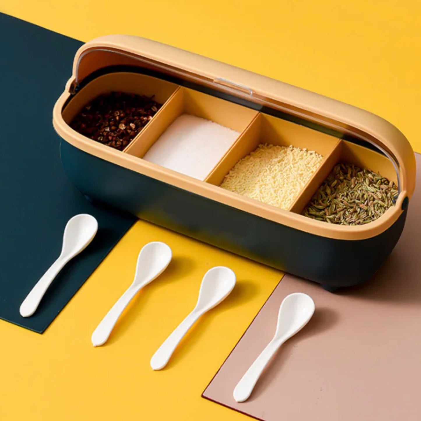 Kitchen Four Grid Split Seasoning Box