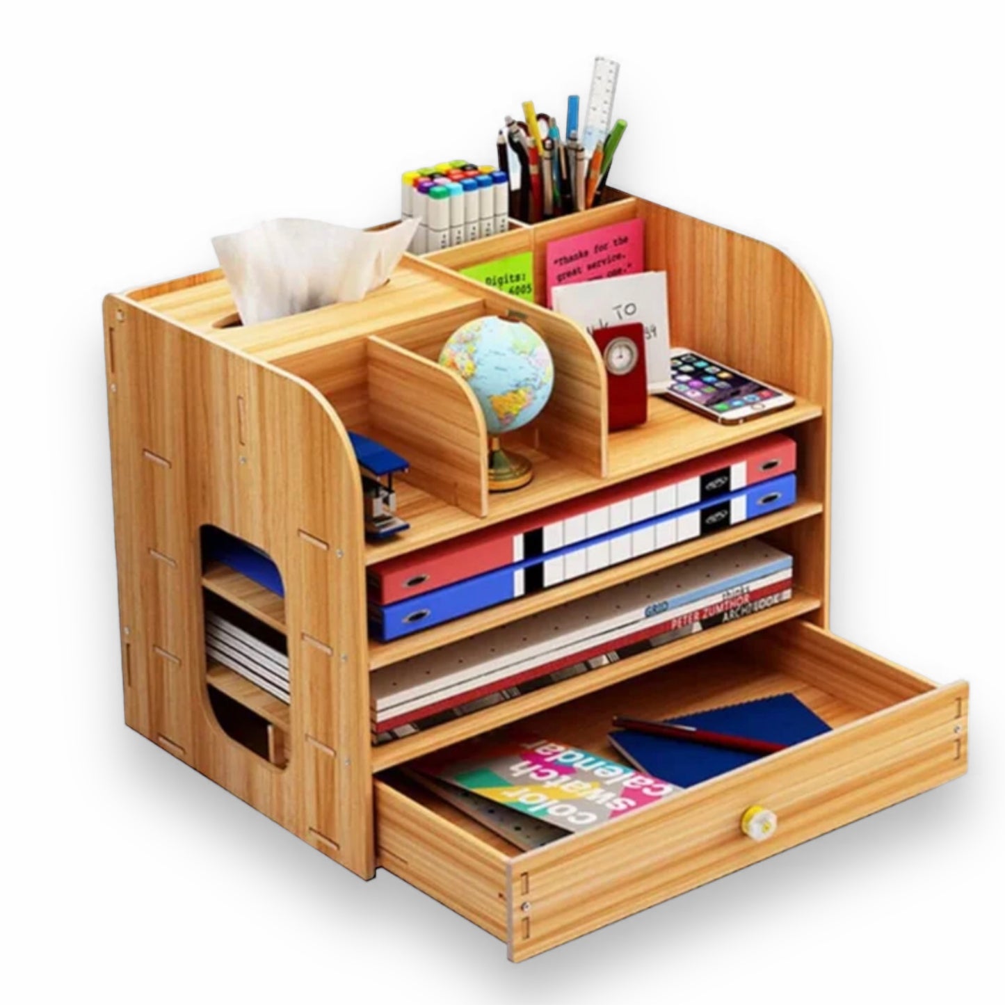 Wooden desktop organiser