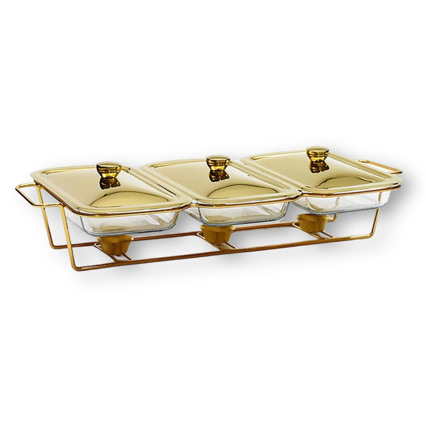 Triple glass chafing dish set with heating element