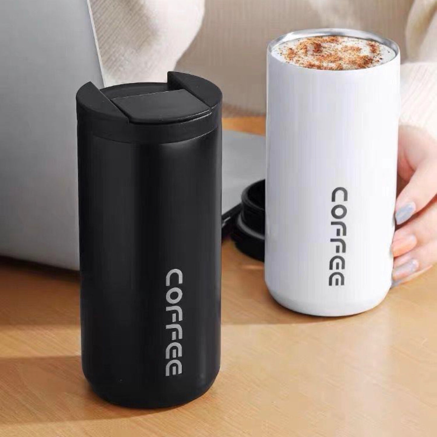 Double walled stainless steel coffee mug