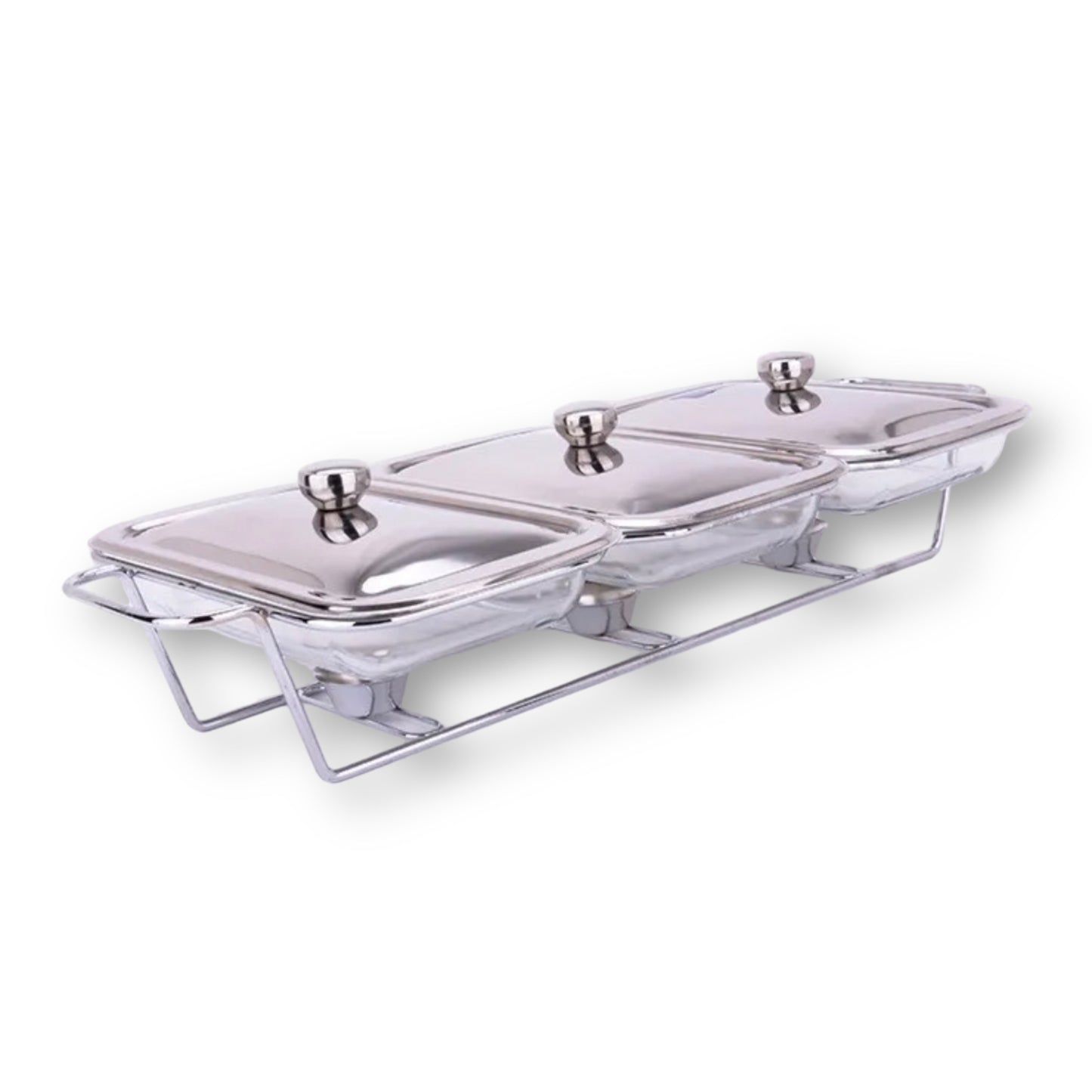 Triple glass chafing dish set with heating element