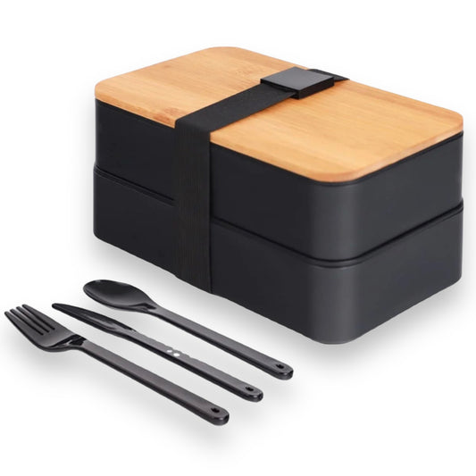 Double decker lunchbox set with bamboo lid