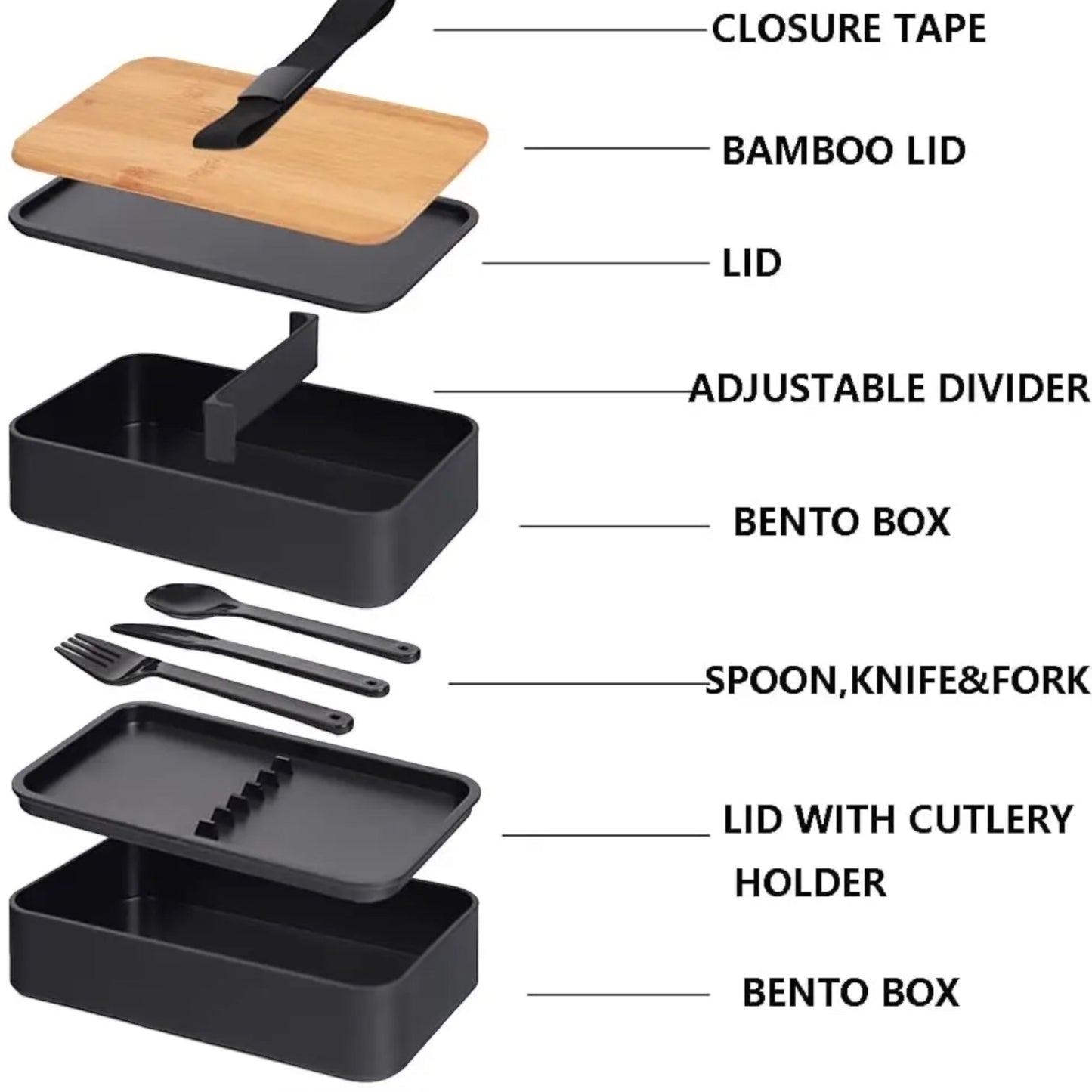Double decker lunchbox set with bamboo lid