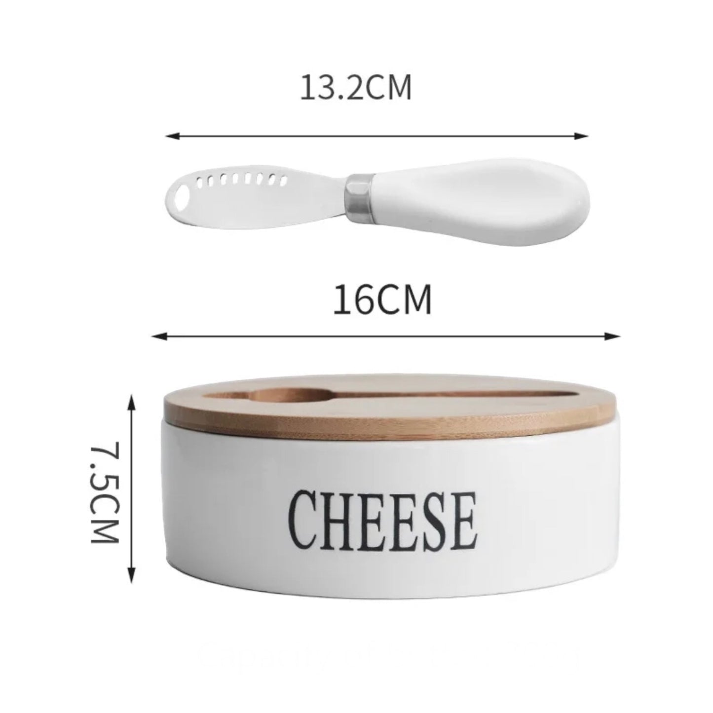 Round ceramic sealable cheese dish with bamboo lid
