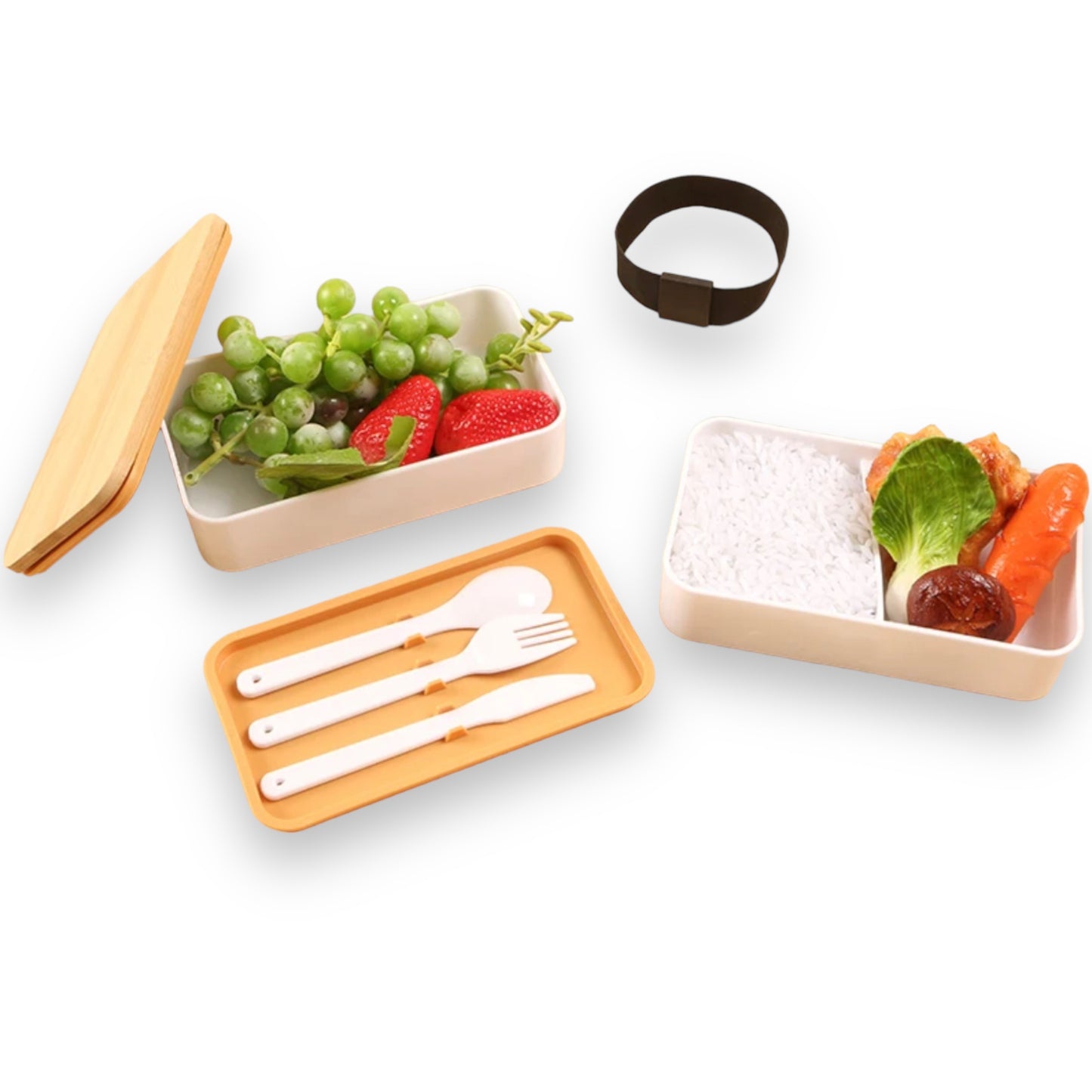 Double decker lunchbox set with bamboo lid