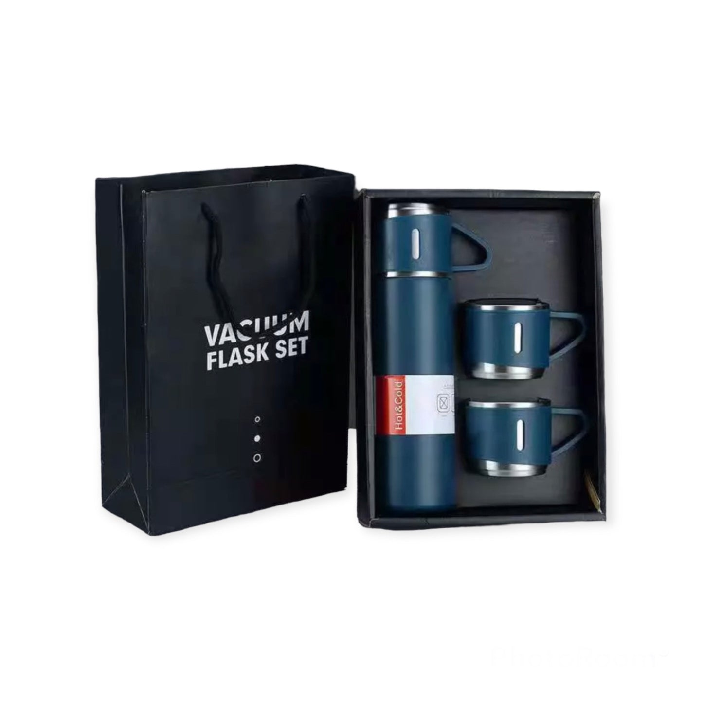 Double wall vacuum flask with 3 cups