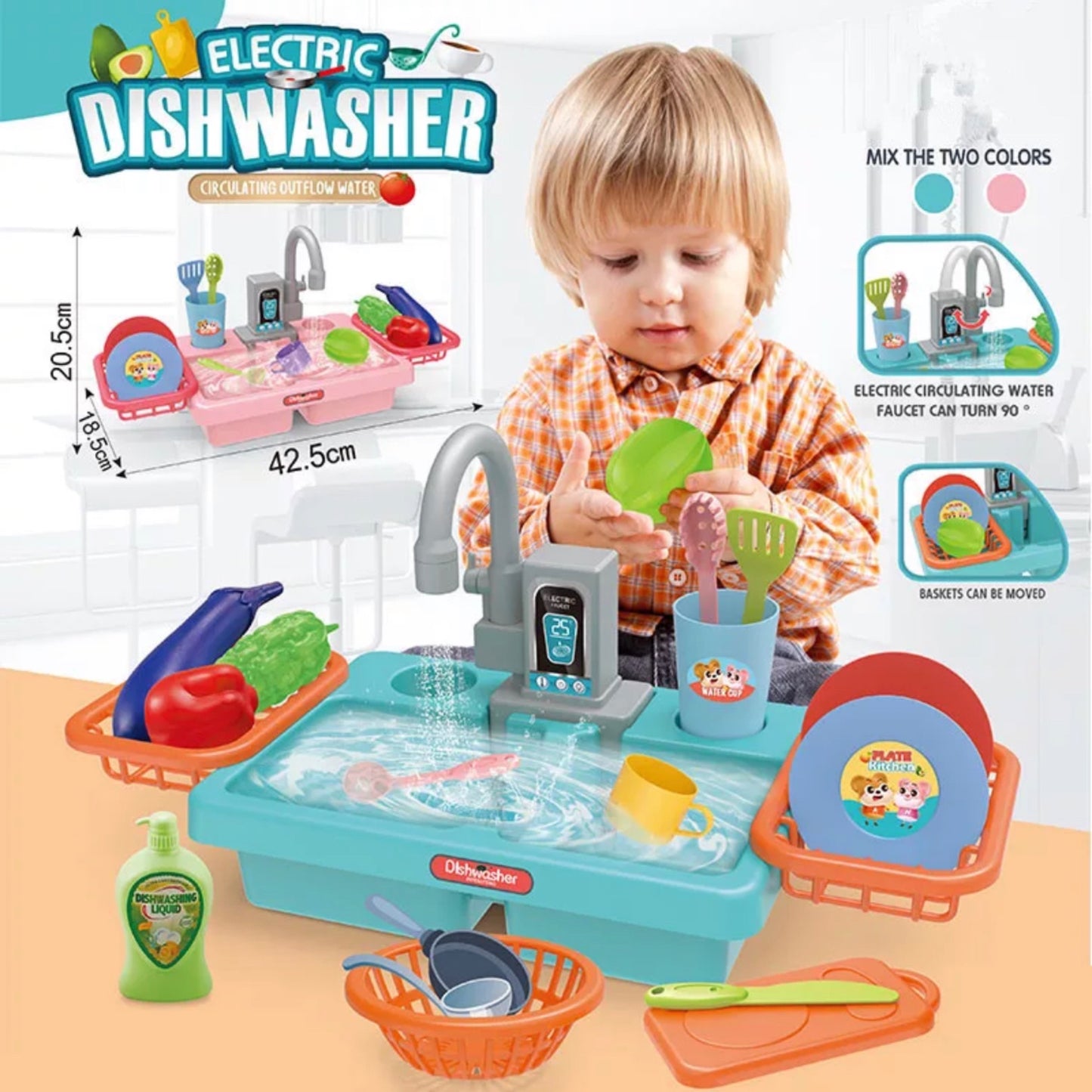 Kitchen sink toy set with running water