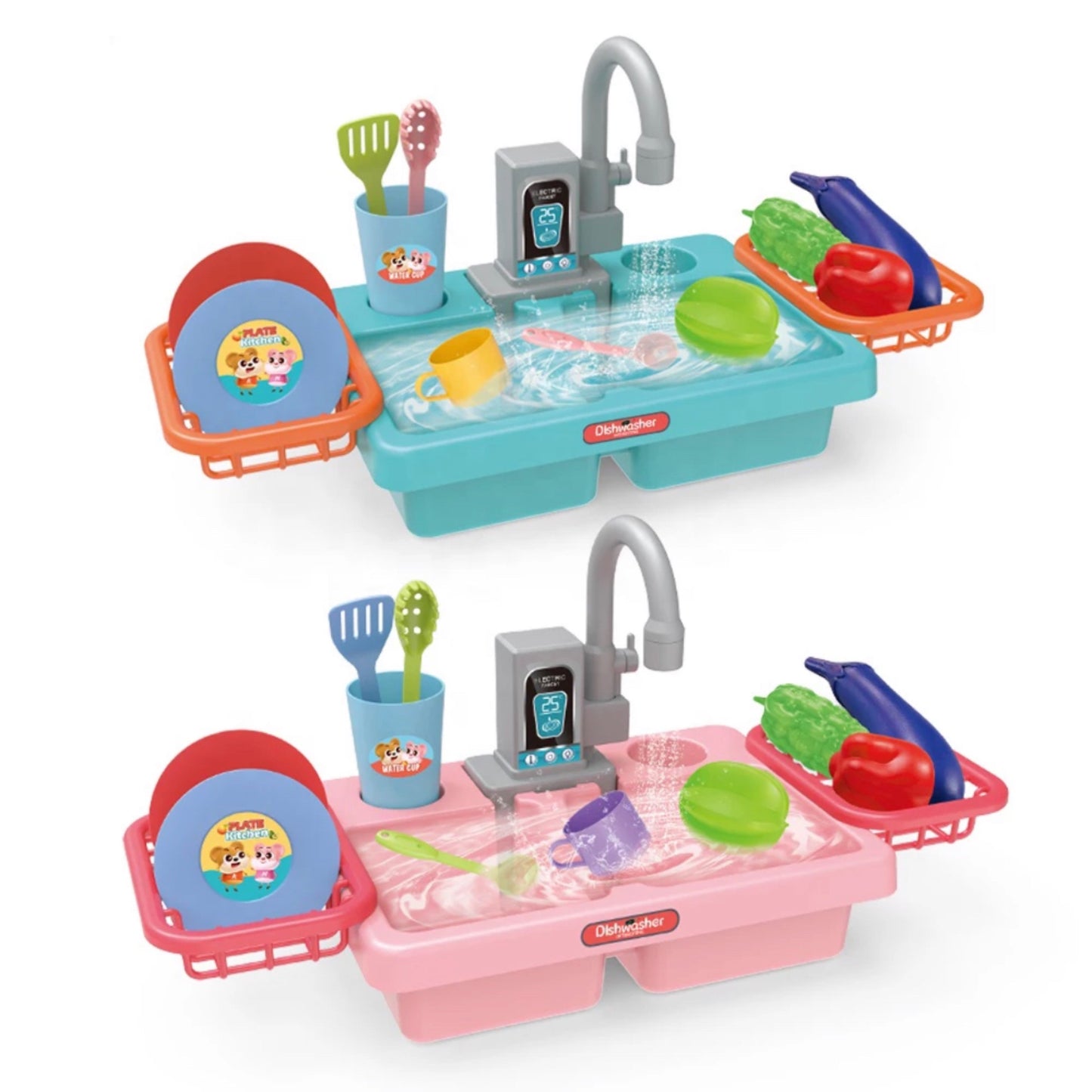 Kitchen sink toy set with running water