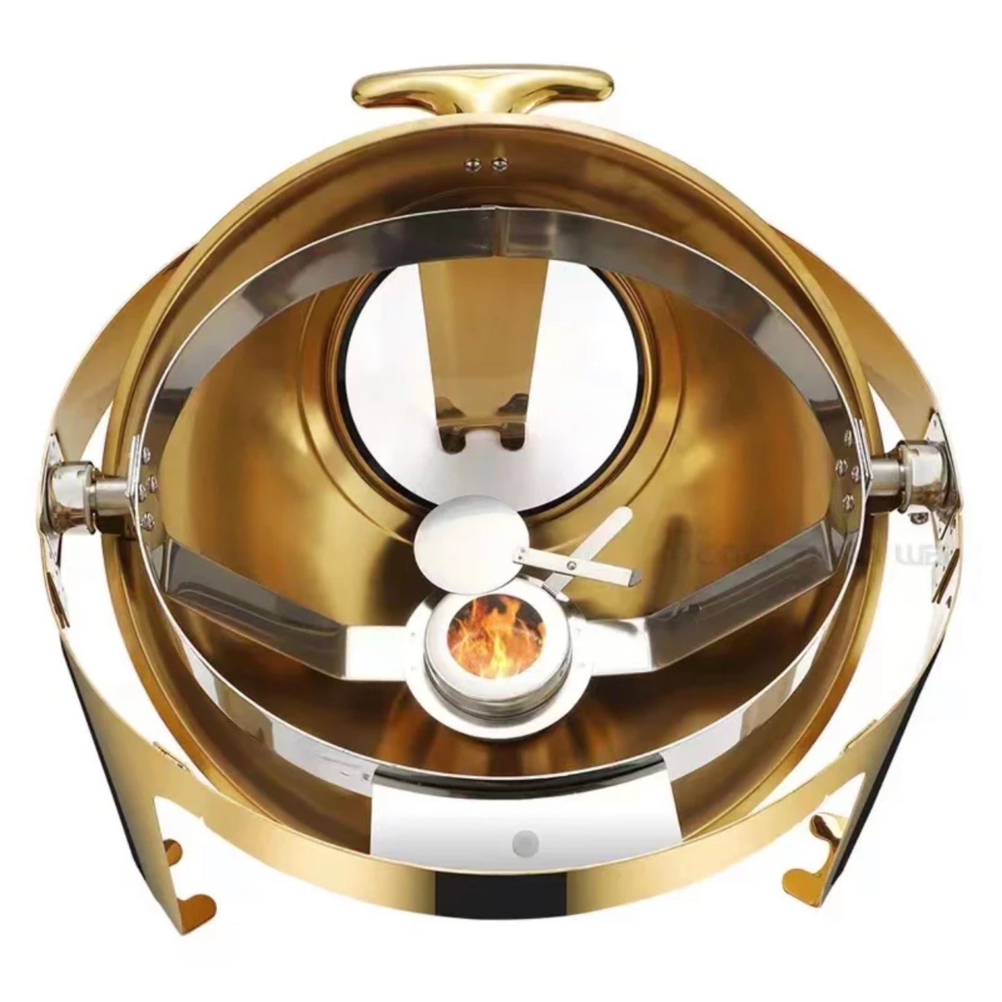 Gold round chafing dish with window