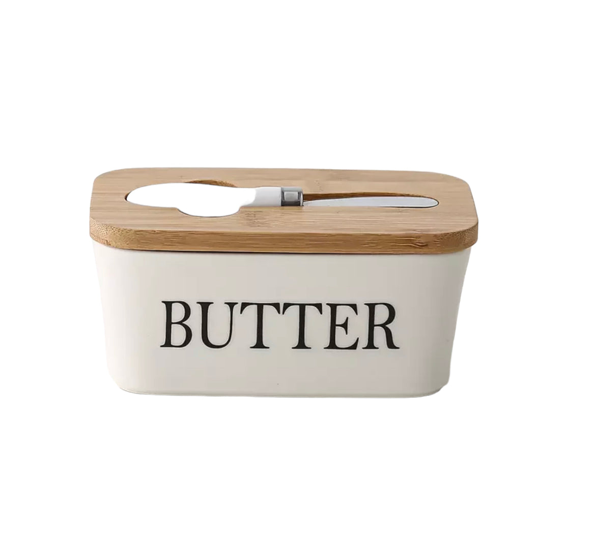 Ceramic Butter Storage Container With Bamboo Lid