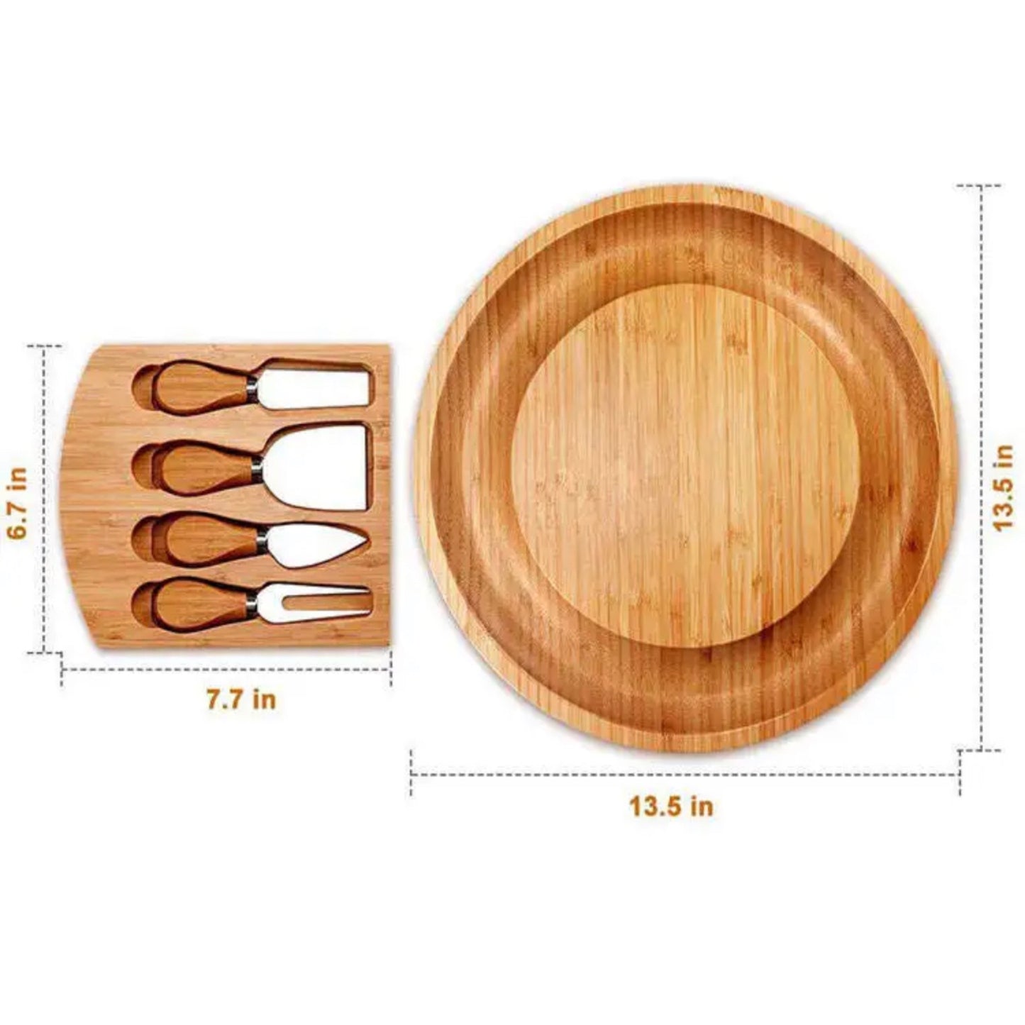 6 piece round bamboo charcuterie cheese serving board
