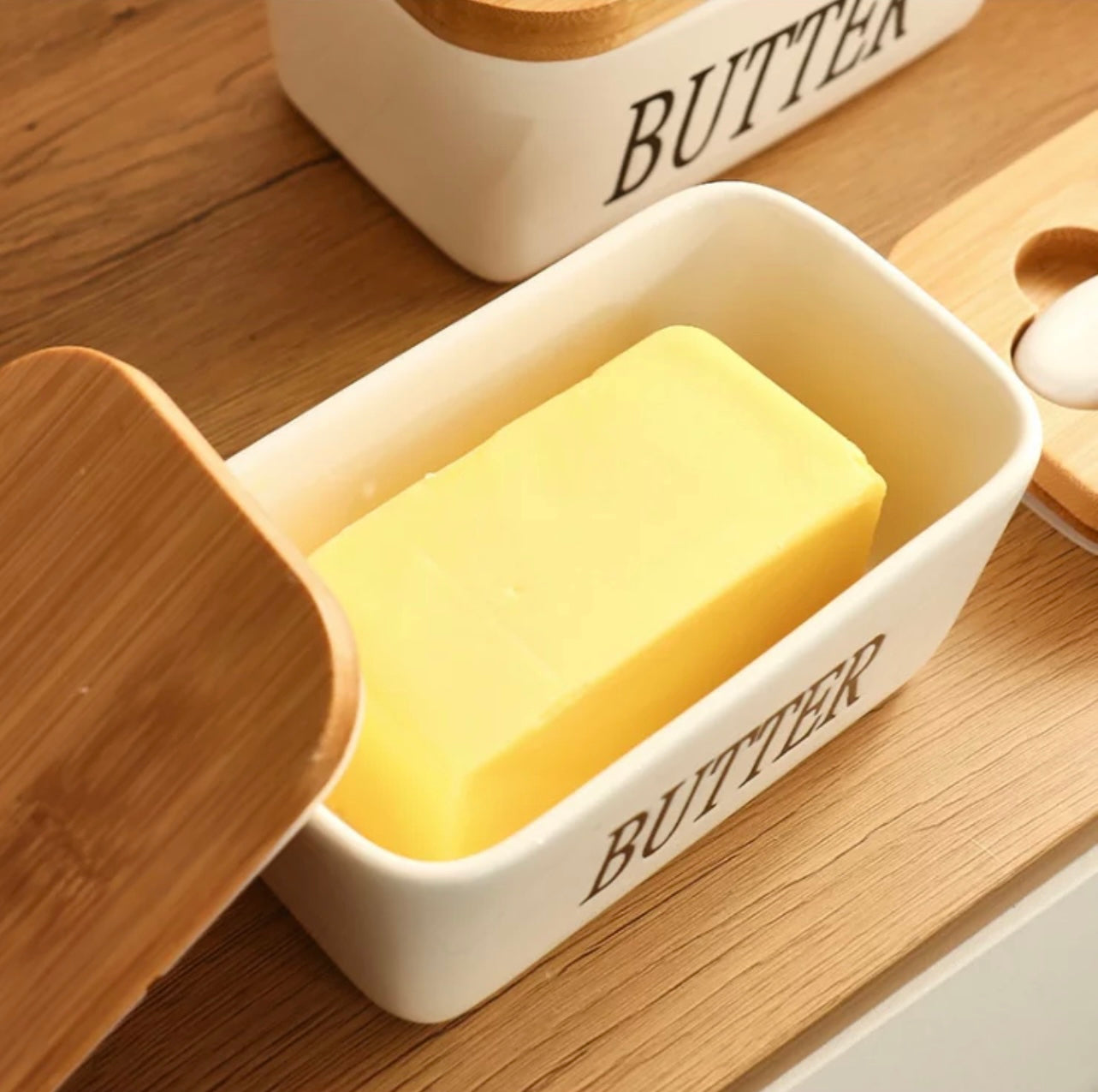 Ceramic Butter Storage Container With Bamboo Lid