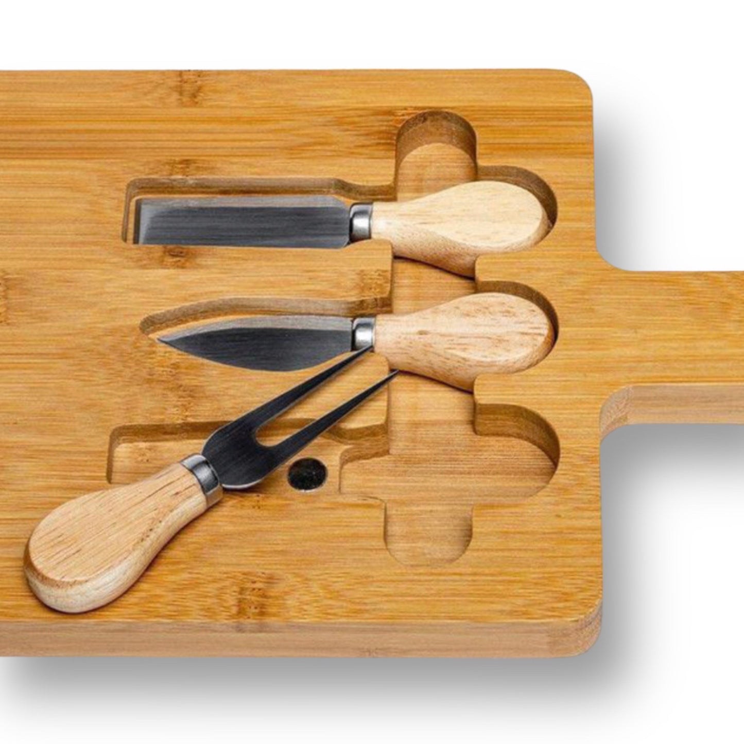 Multipurpose bamboo cheese serving board with set of knives