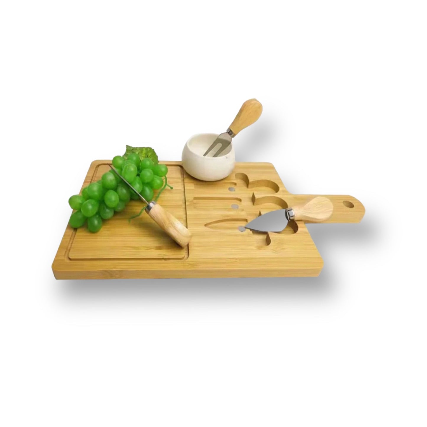 Multipurpose bamboo cheese serving board with set of knives