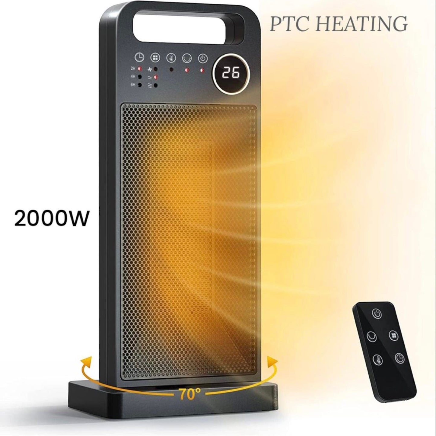 Remote controlled tower fan heater with ptc heating
