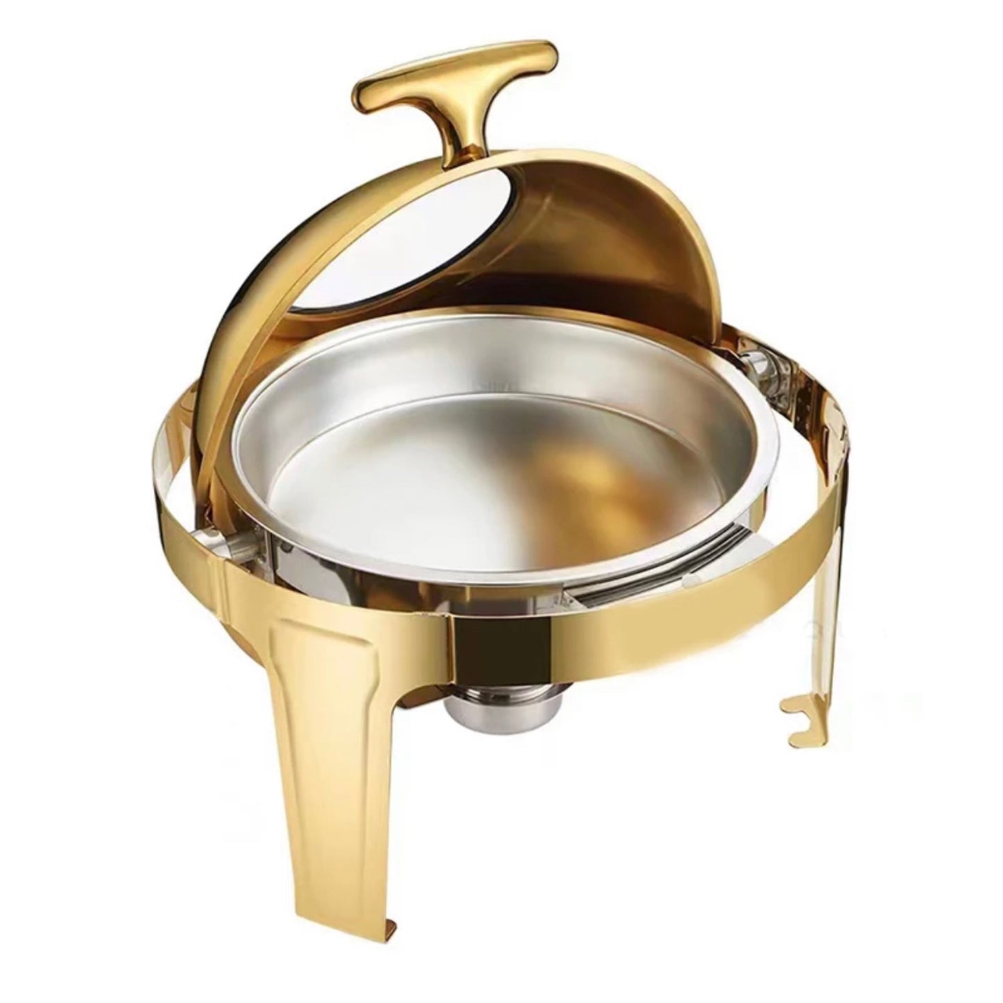 Gold round chafing dish with window