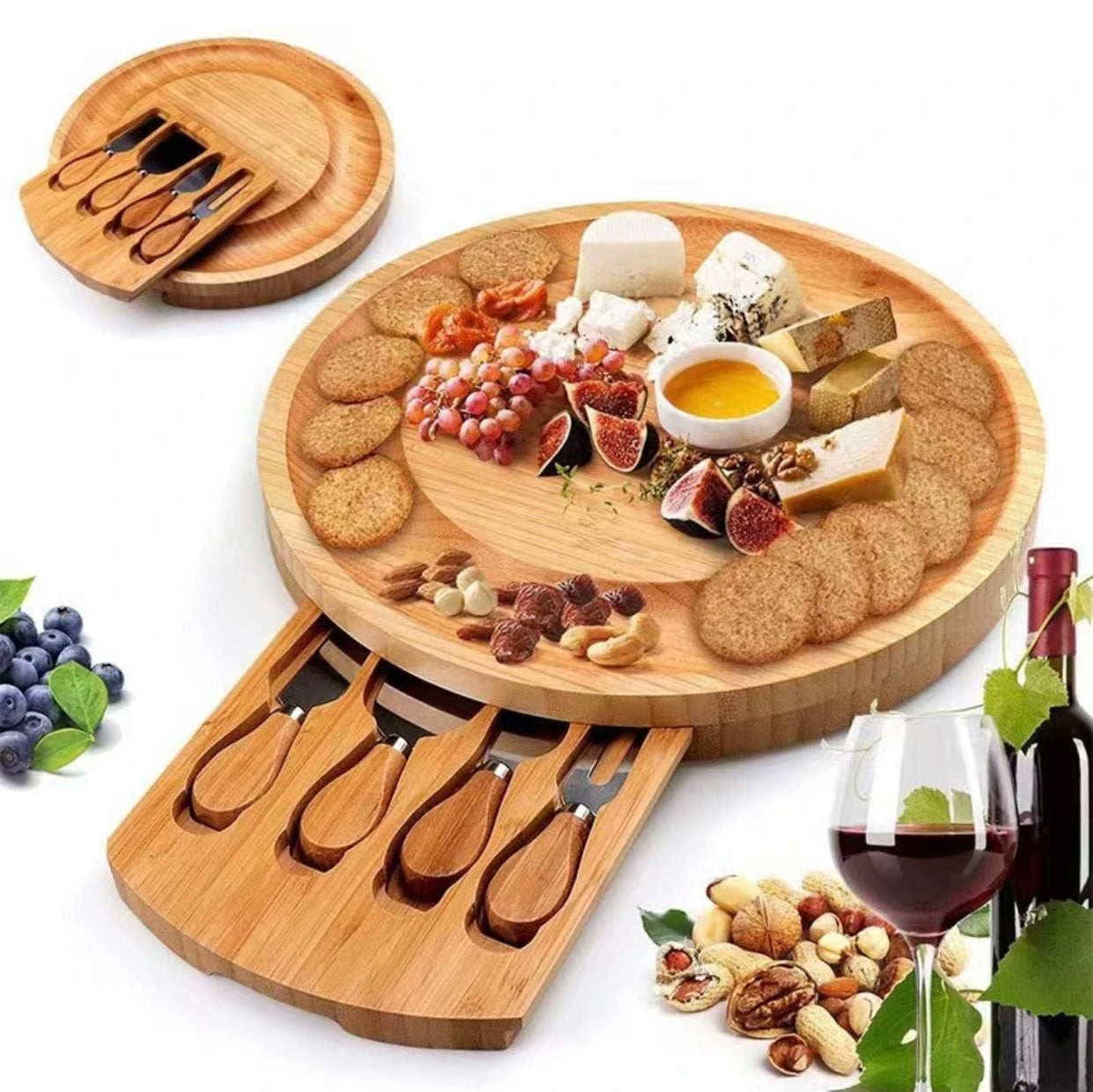 6 piece round bamboo charcuterie cheese serving board