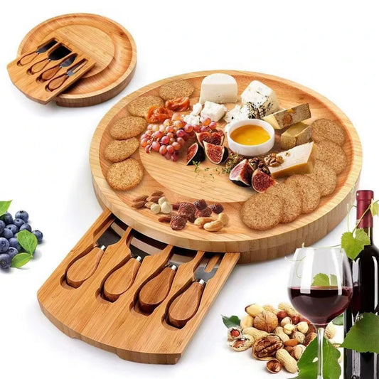 6 piece round bamboo charcuterie cheese serving board