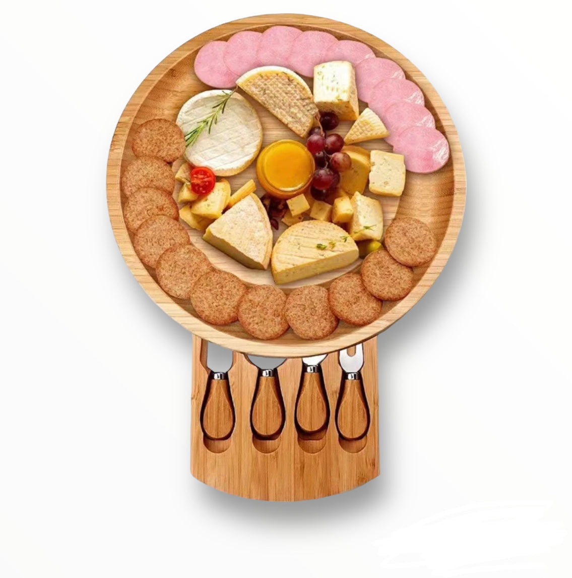 6 piece round bamboo charcuterie cheese serving board