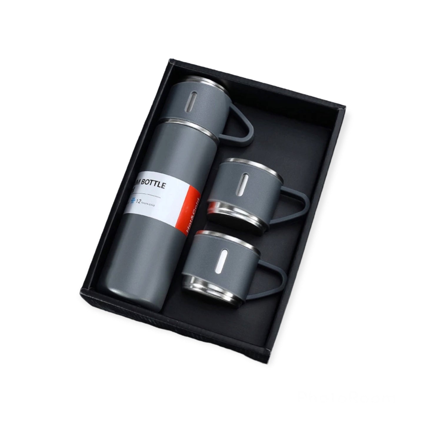 Double wall vacuum flask with 3 cups