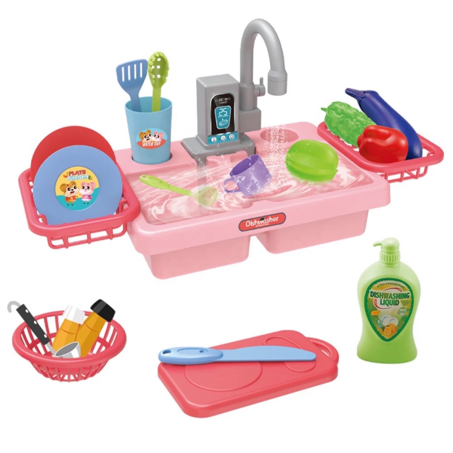 Kitchen sink toy set with running water