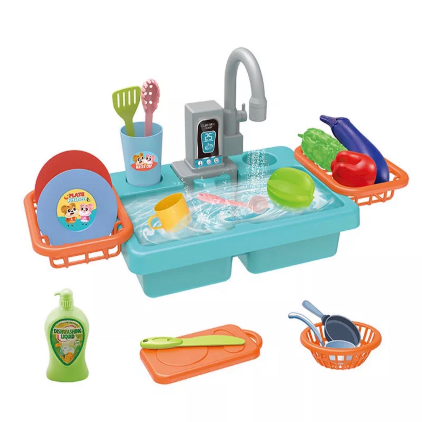 Kitchen sink toy set with running water