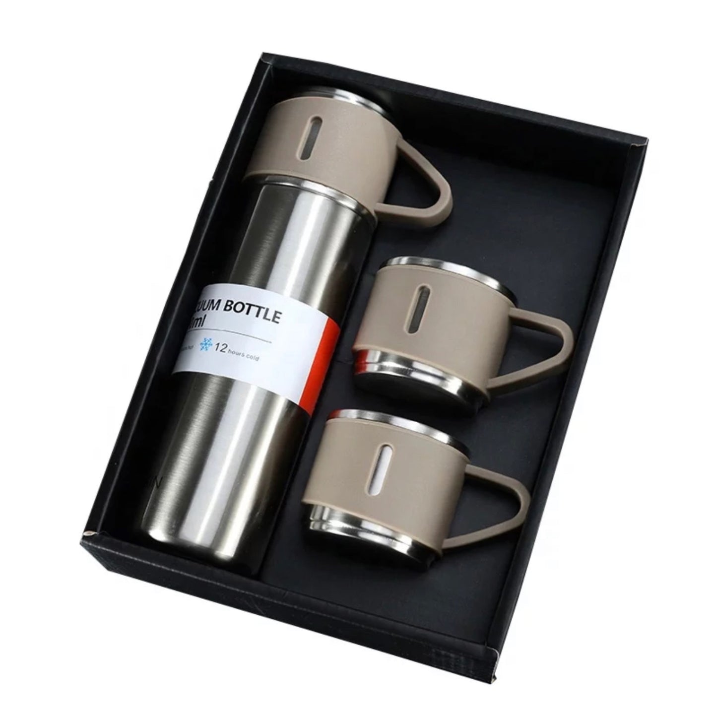 Double wall vacuum flask with 3 cups