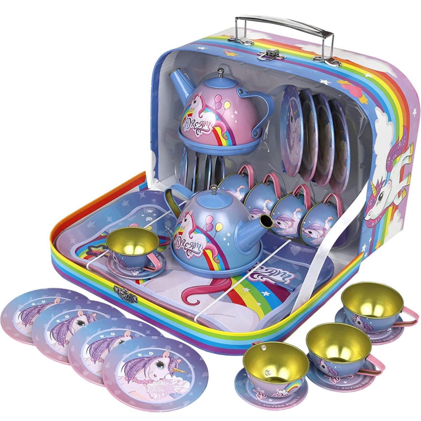 Unicorn tea set with carry case