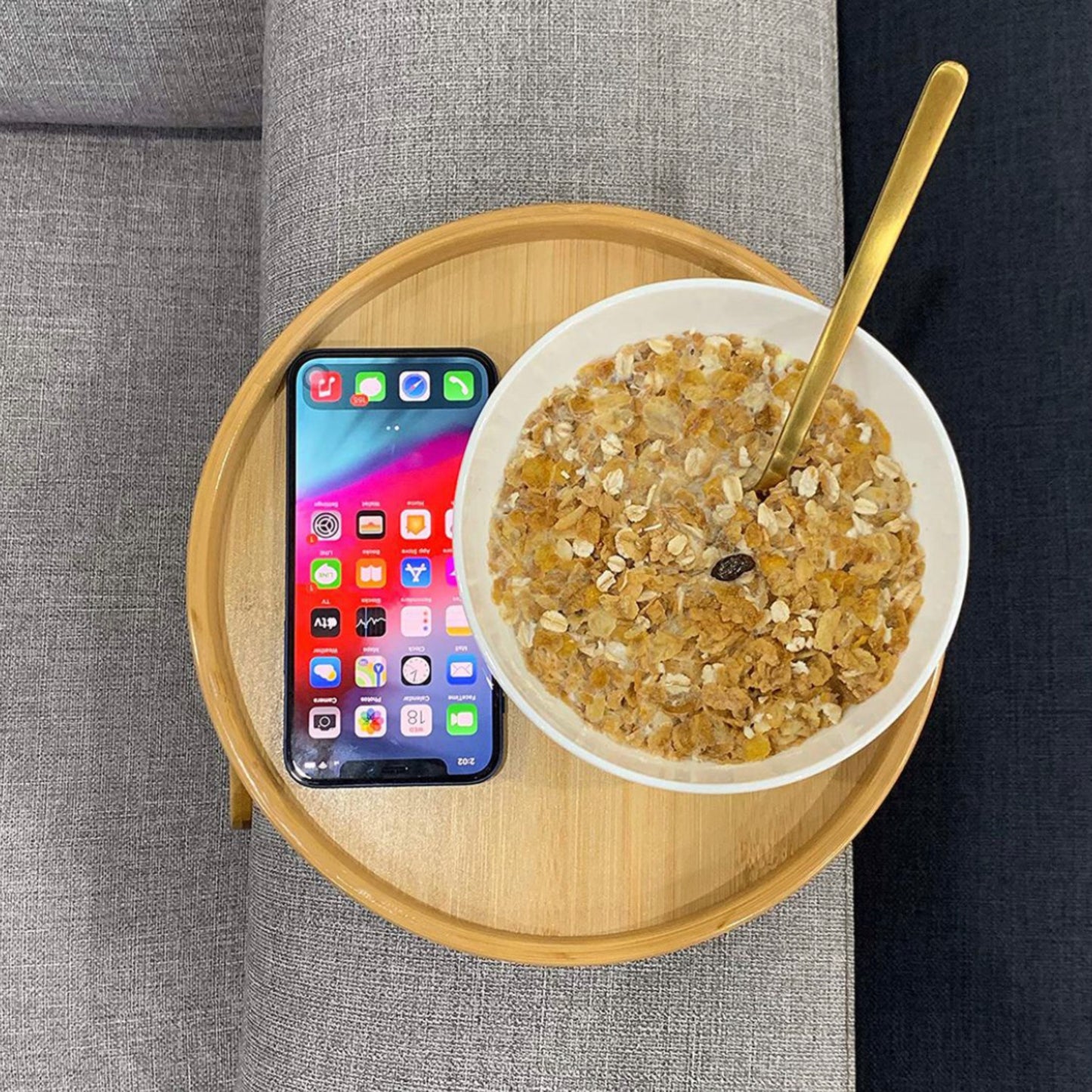 Bamboo tray for couch armrest