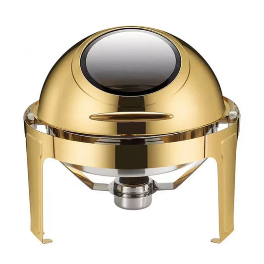 Gold round chafing dish with window