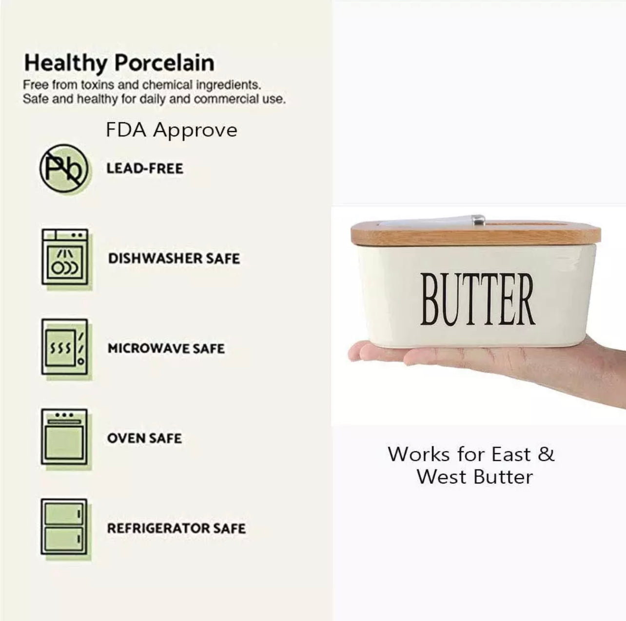 Ceramic Butter Storage Container With Bamboo Lid