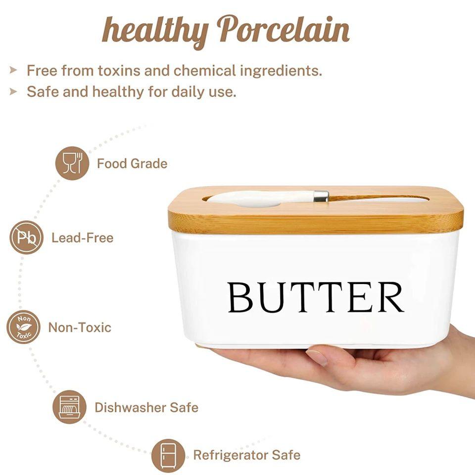 Ceramic Butter Storage Container With Bamboo Lid