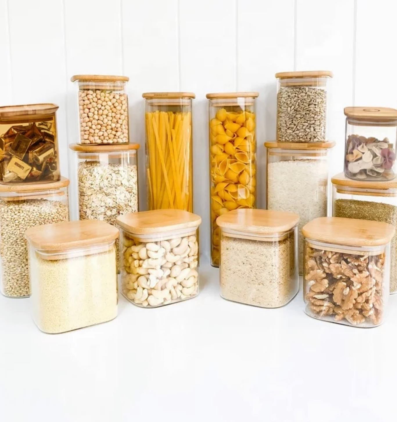 Square Borosilicate Glass Storage With Bamboo Lids