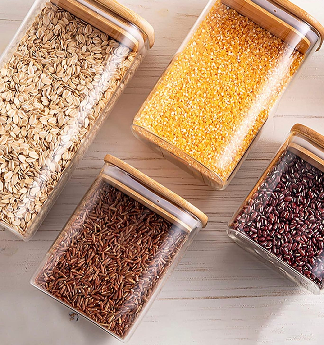 Square Borosilicate Glass Storage With Bamboo Lids