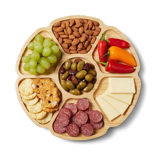 Snack serving bamboo tray with compartments