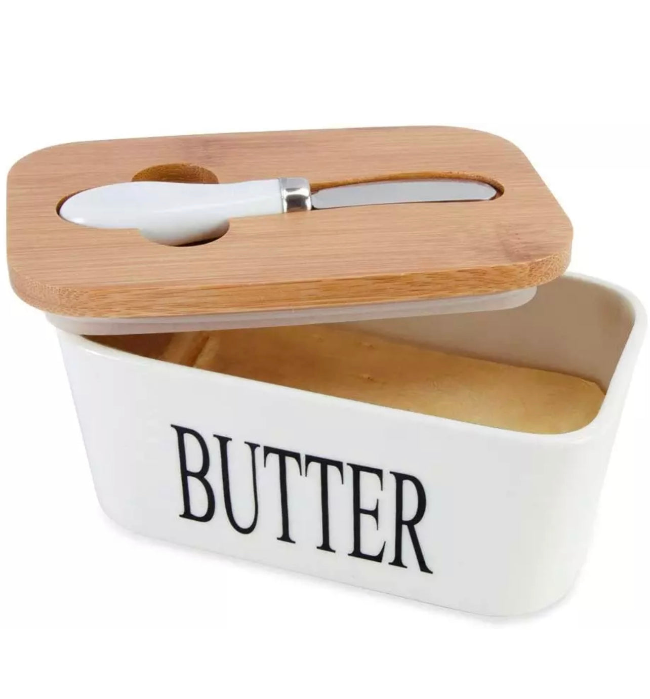 Ceramic Butter Storage Container With Bamboo Lid