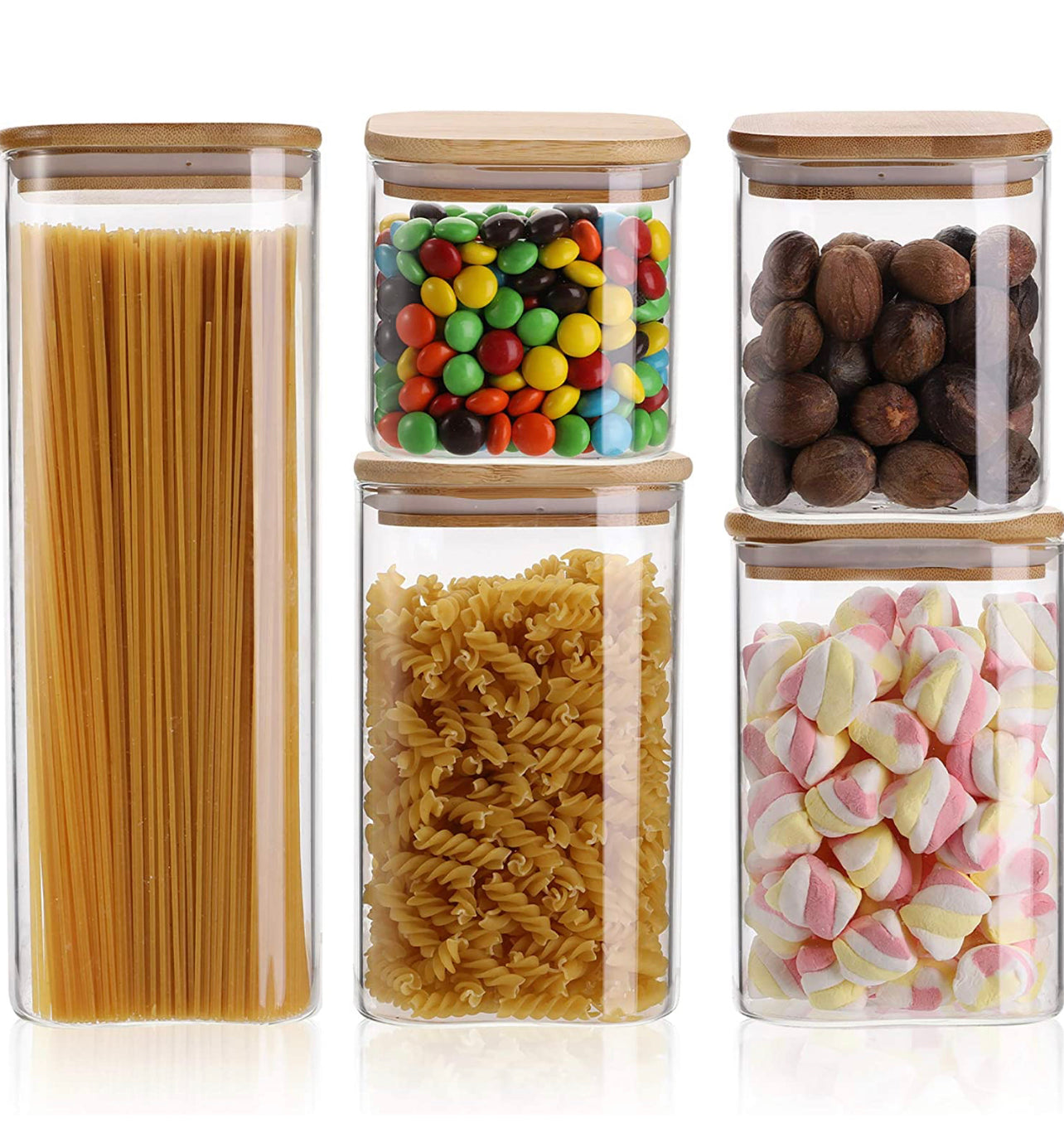Square Borosilicate Glass Storage With Bamboo Lids