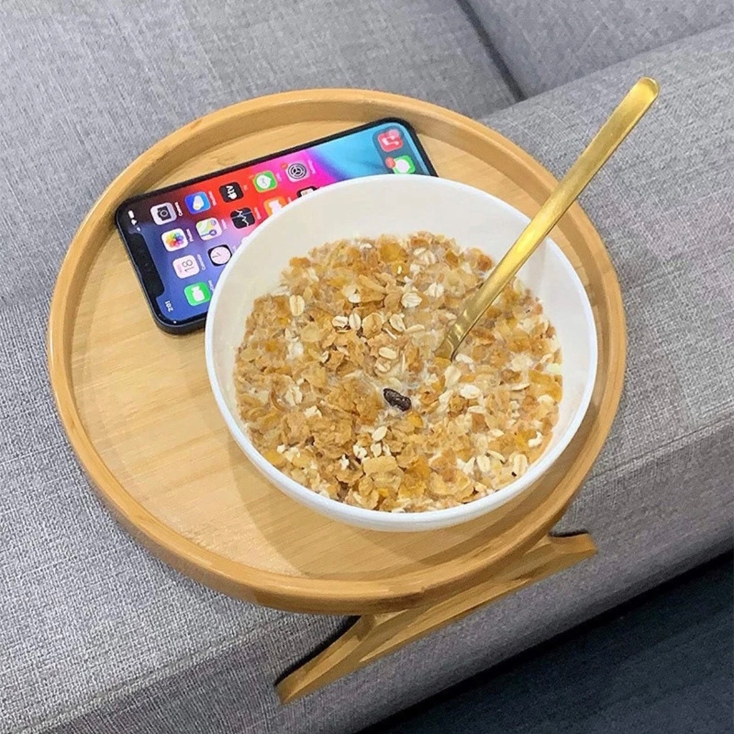 Bamboo tray for couch armrest