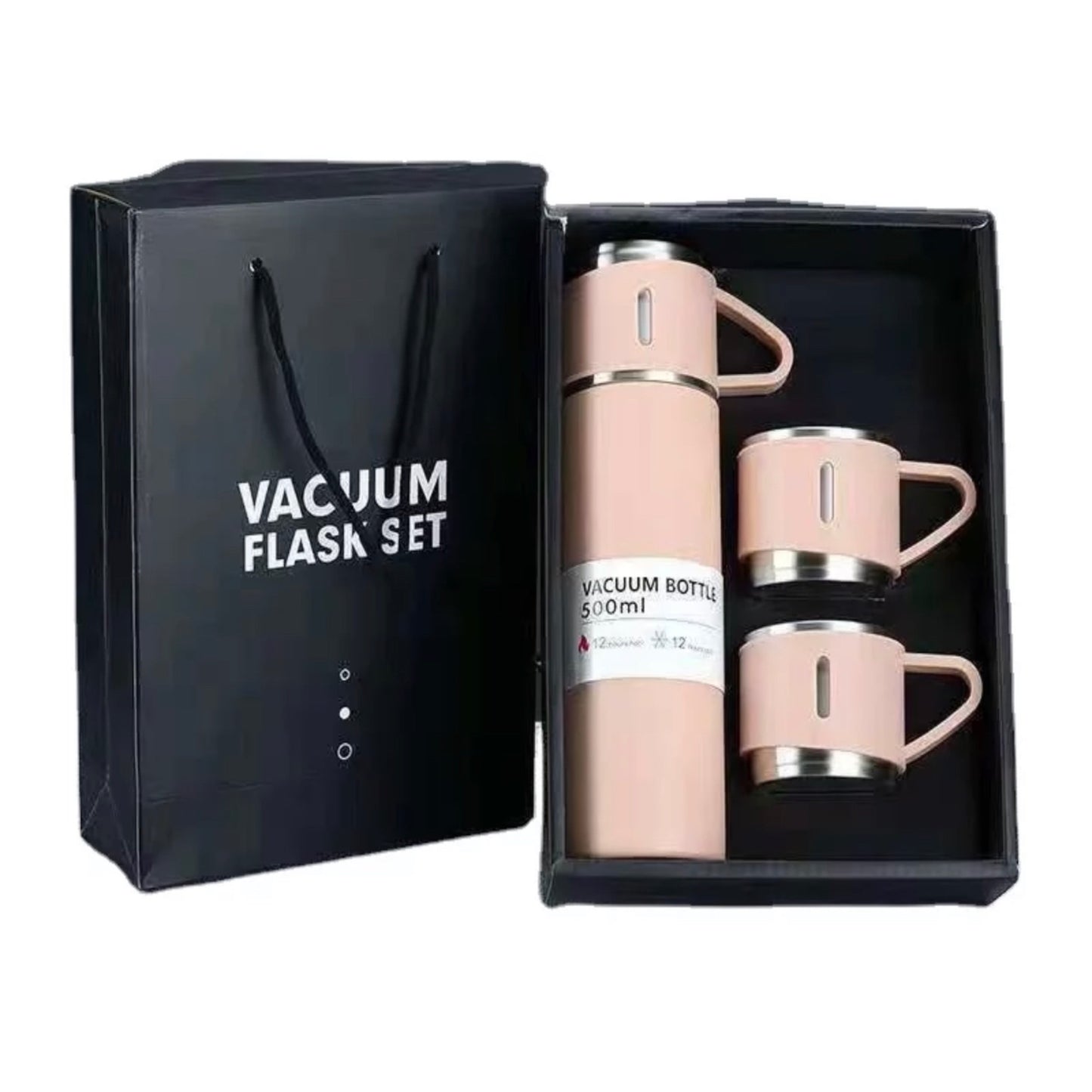 Double wall vacuum flask with 3 cups
