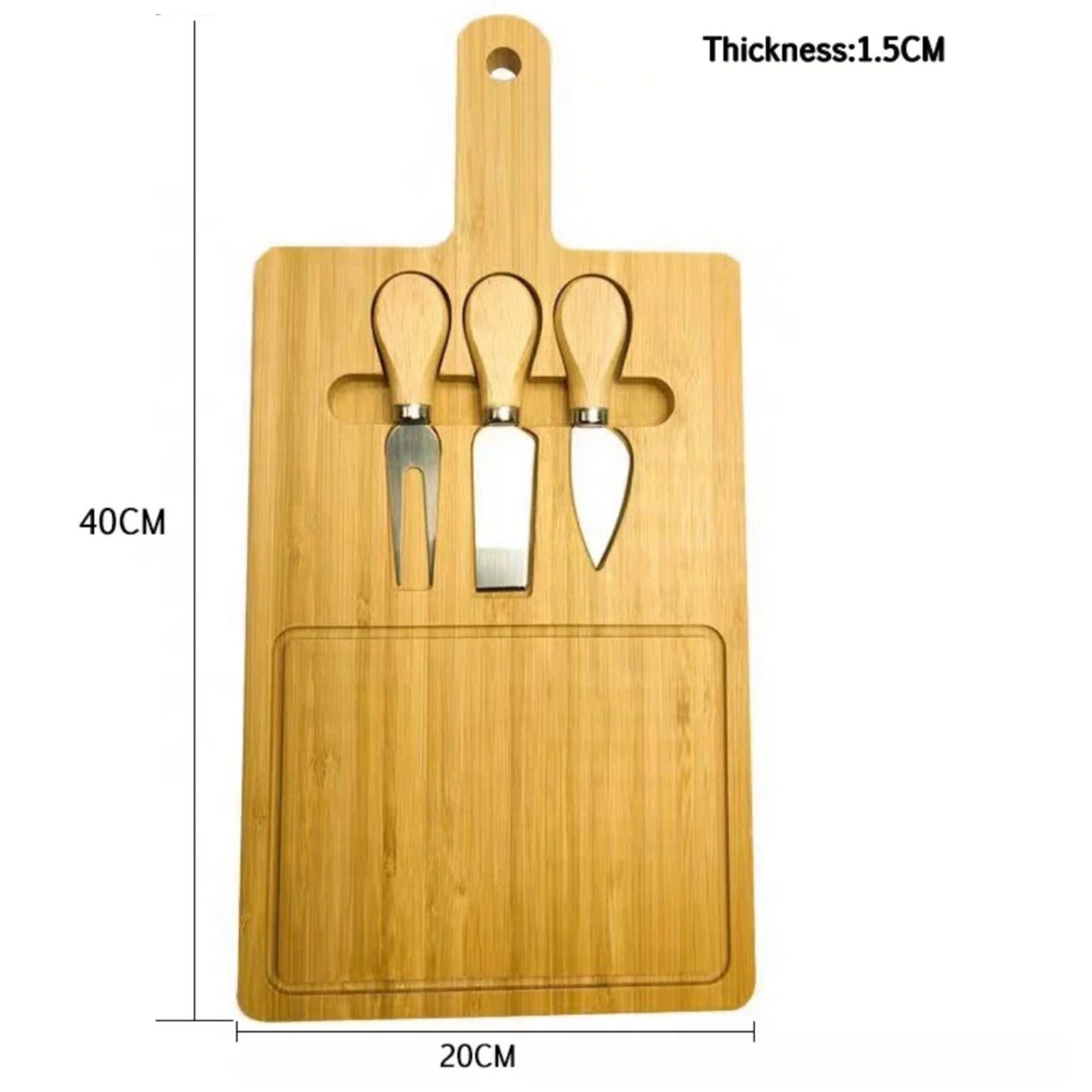 Multipurpose bamboo cheese serving board with set of knives